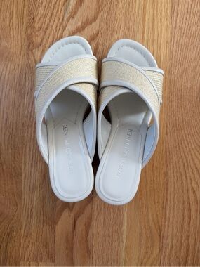 Donald J. Pliner Cream and White Crisscross Slide Mules